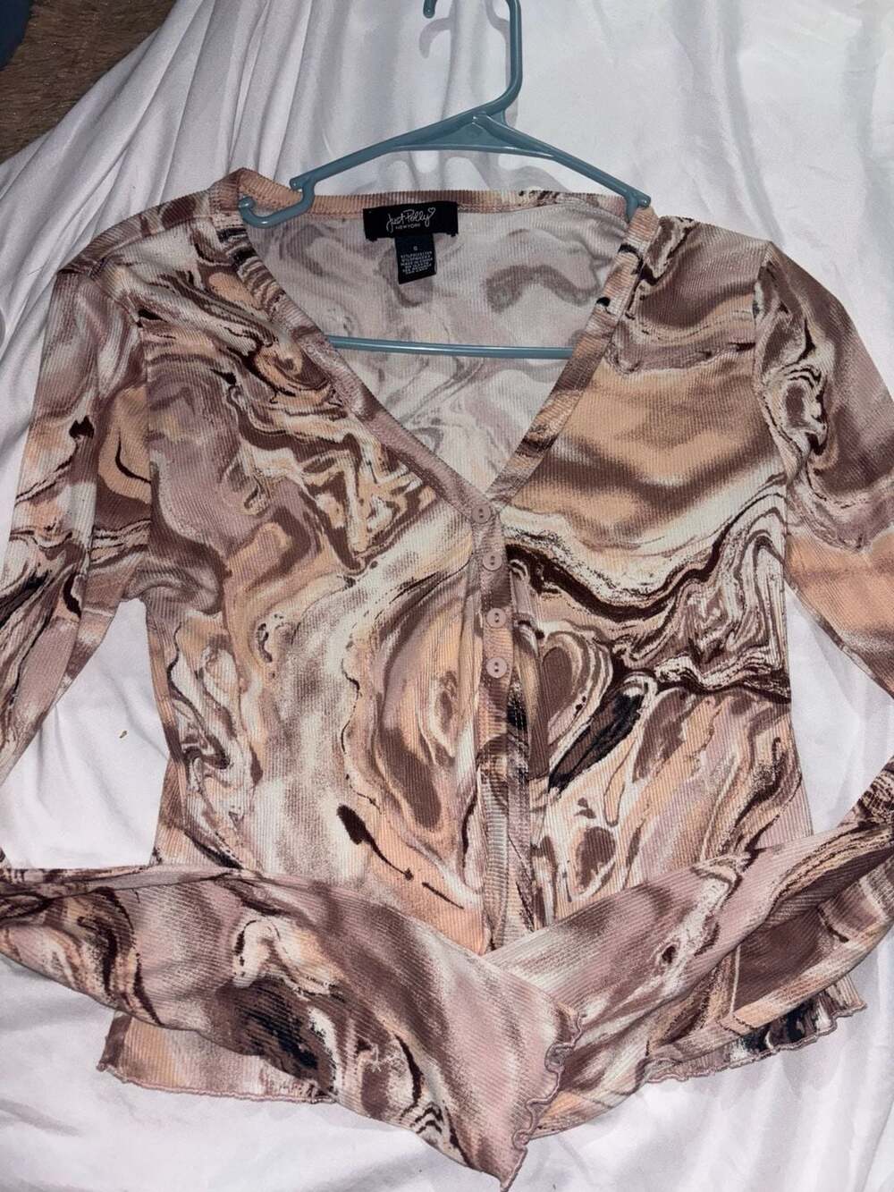 Just Polly Cardigan Size S Brown Marble Print Long Sleeve Top